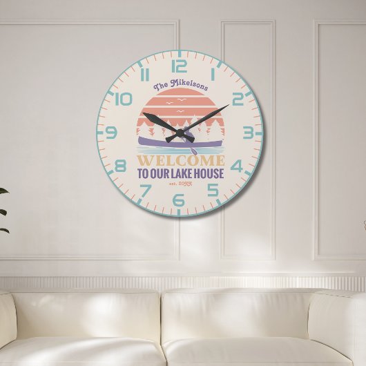 レトロレイクハウスファミリー名 ラージ壁時計