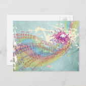 レトロレインボーと音楽のノートが見すぼらしい質感に ポストカード (正面/裏面)