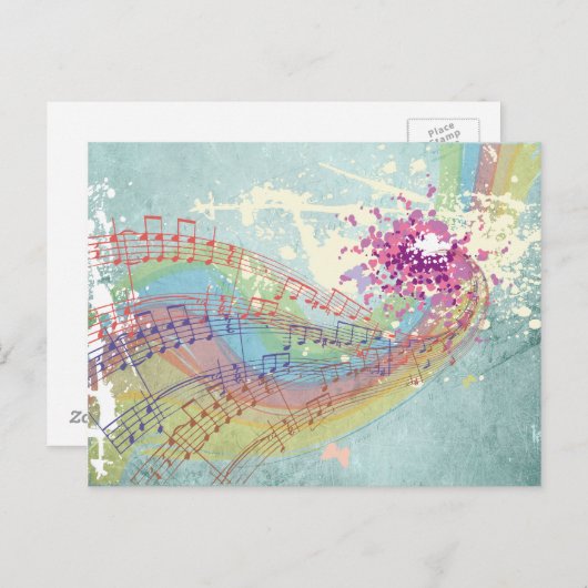 レトロレインボーと音楽のノートが見すぼらしい質感に ポストカード (正面/裏面)