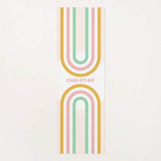 レトロレインボーアーストライプチミニマルー ヨガマット (正面)