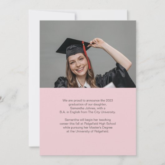 レトロレインボーアーチ写真卒業発表 案内状 (裏面)