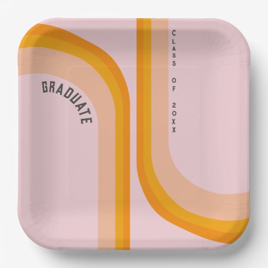 レトロレインボーアーチ写真卒業 ペーパープレート (正面)