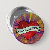 レトロレインボーカッコいいハートとバナーワクチン接種Bu 缶バッジ (正面&裏面)