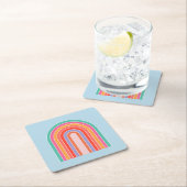 レトロレインボーカラフルブルー スクエアペーパーコースター (インサイチュ)