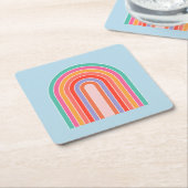 レトロレインボーカラフルブルー スクエアペーパーコースター (アングル)