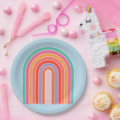 レトロレインボーカラフルブルー ペーパープレート (パーティー)