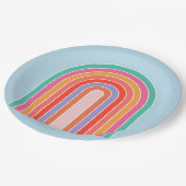 レトロレインボーカラフルブルー ペーパープレート (アングル)