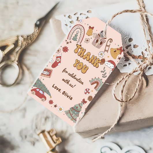 レトロレインボークリスマスグルーヴィ誕生日ギフトラベル ギフトタグ