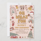 レトロレインボークリスマスツリーバースデーパーティー 招待状 (正面)