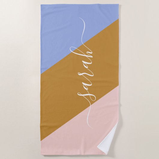 レトロレインボーグラフィックパーソナライズされた名 ビーチタオル (正面)
