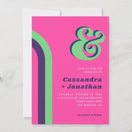 レトロレインボーグルービアンパサンドブライトピ結婚ンク 招待状 (正面)