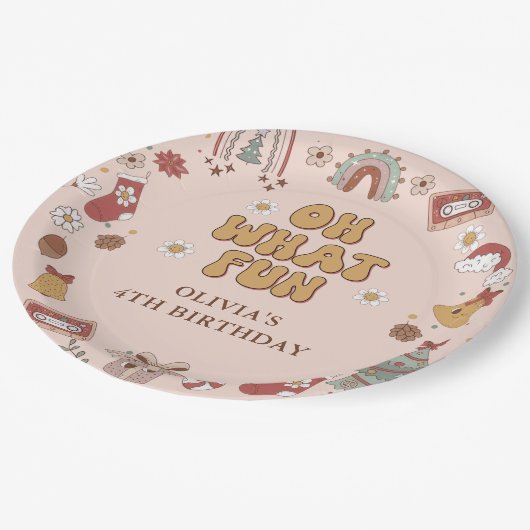 レトロレインボーグルービークリスマスバースデーパーティー ペーパープレート (アングル)