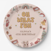 レトロレインボーグルービークリスマスバースデーパーティー ペーパープレート (正面)