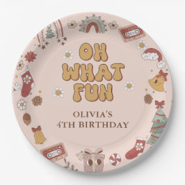 レトロレインボーグルービークリスマスバースデーパーティー ペーパープレート