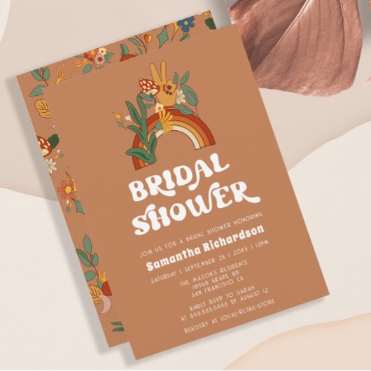 レトロレインボーグルーヴィブライダルシャワー招待 招待状