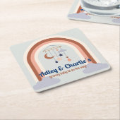 レトロレインボーグルーヴィベビーシャワ男女兼用ー スクエアペーパーコースター (アングル)