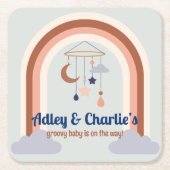 レトロレインボーグルーヴィベビーシャワ男女兼用ー スクエアペーパーコースター (正面)