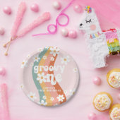 レトロレインボーグルーヴィワンデイジー ペーパープレート (パーティー)