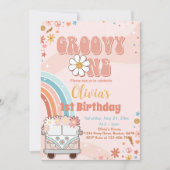 レトロレインボーグルーヴィワン1歳の誕生日招待状 招待状 (正面)