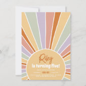 レトロレインボーサンシャイングルービーガールバースデーパーティー 招待状 (正面)