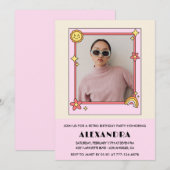 レトロレインボーサンフォトピンク37歳 招待状 (正面/裏面)