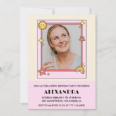 レトロレインボーサンフォトピンク46歳 招待状 (正面)