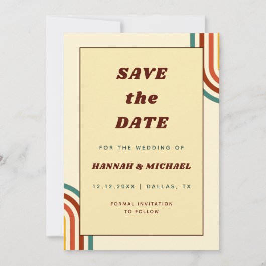 レトロレインボーストライプズ70年代1970年代イエロー セーブザデート (正面)