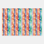 レトロレインボーストライプズ&スターズカラフルデザイン ラッピングペーパーシート (正面)