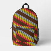 レトロレインボーストライプブラウンヴィンテージ プリントバックパック (正面)