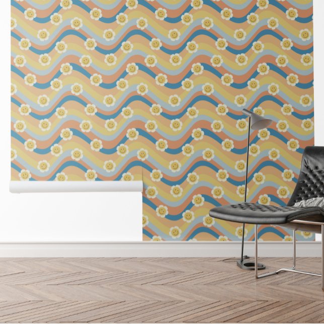 レトロレインボースマイル顔花 壁紙 (クリエイターアップロード済み)