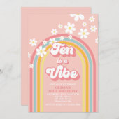 レトロレインボーテンはVibe Groovy 10誕生日 招待状 (正面/裏面)