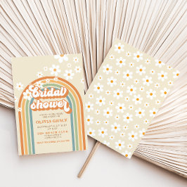 レトロレインボーデイジーグルーヴィブライダルシャワー 招待状