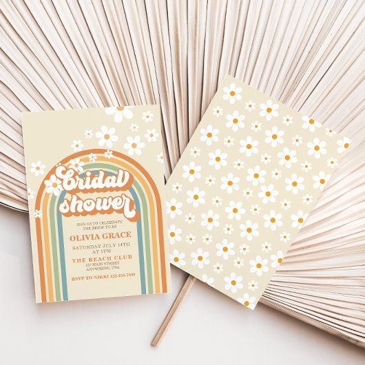 レトロレインボーデイジーグルーヴィブライダルシャワー 招待状