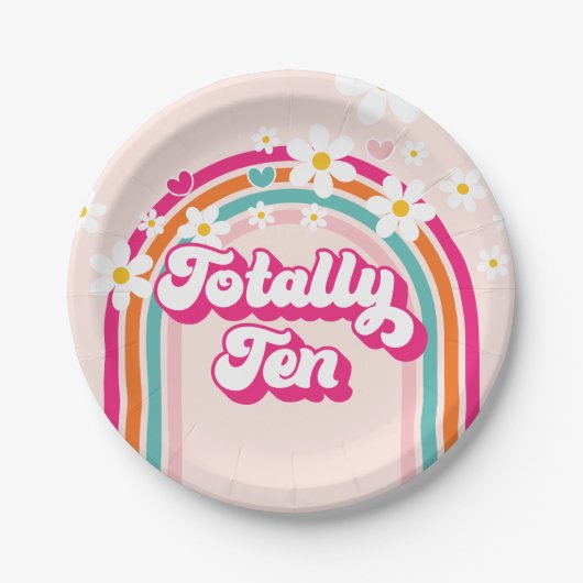 レトロレインボートータル10誕生日 ペーパープレート (正面)