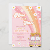 レトロレインボーナインはVibe Groovy 9誕生日 招待状 (正面)