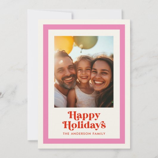 レトロレインボーハッピーホリデイズピンクフレーム1写真 シーズンカード (正面)