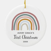 レトロレインボーパーソナライズされたベビー初めてのクリスマス セラミックオーナメント (裏面)