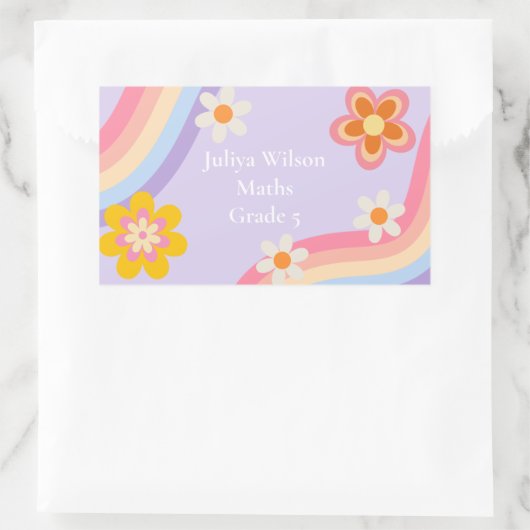 レトロレインボーパープル新学期 長方形シール (バッグ)