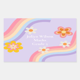 レトロレインボーパープル新学期 長方形シール