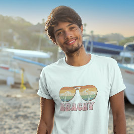 レトロレインボービーチサングラスとパームツリーズ Tシャツ