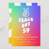 レトロレインボーピースアウトエージ誕生日 招待状 (正面/裏面)