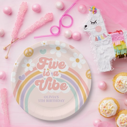 レトロレインボーファイブはヴィーベ5誕生日 ペーパープレート (パーティー)