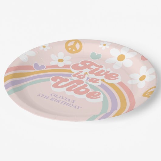 レトロレインボーファイブはヴィーベ5誕生日 ペーパープレート (アングル)