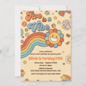 レトロレインボーファイブはVibe Groovy第5誕生日 招待状 (正面)