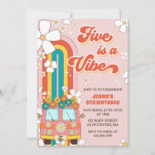 レトロレインボーファイブはVibe Groovy第5誕生日 招待状 (正面)