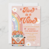 レトロレインボーファイブはVibe Groovy第5誕生日 招待状 (正面)