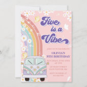 レトロレインボーファイブはVibe Groovy第5誕生日 招待状 (正面)