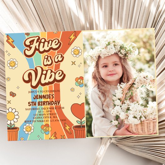 レトロレインボーファイブはVibe Groovy第5誕生日 招待状