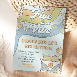 レトロレインボーファイブはVibe Groovy第5誕生日 招待状