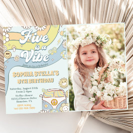 レトロレインボーファイブはVibe Groovy第5誕生日 招待状